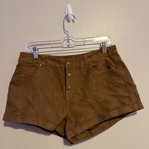 Hollister Women's Brown Button Fly Cuffed Denim Shorts Size 8 Boho Indie Casual